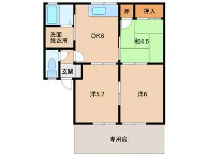 グリーンフルフェニックス(3DK/1階)の間取り写真