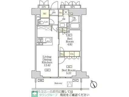 リーフシティ市川ザ・レジデンス(2LDK/4階)の間取り写真