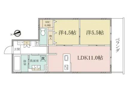 ヘーベルヴィレッジ藤沢1丁目藤沢陣屋小路レジデンス(2LDK/2階)の間取り写真