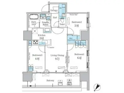 HARUMI FLAG PORT VILLAGE A棟(3LDK/5階)の間取り写真