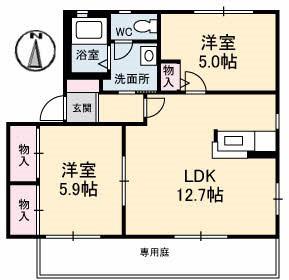 メゾンレディバード A棟(2LDK/2階)の間取り写真