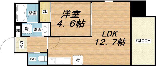 プレジオ弁天町(1LDK/8階)の間取り写真