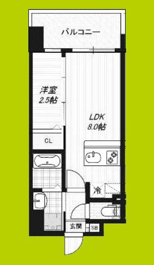 LUXE玉造南(1LDK/13階)の間取り写真
