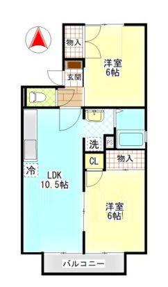 フォンティーヌB棟(2LDK/2階)の間取り写真