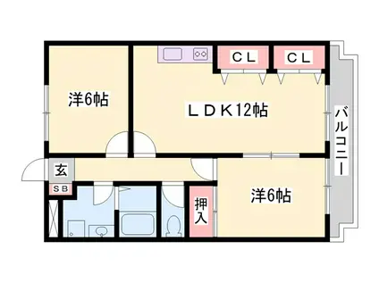 ニューマリッチ加古(2LDK/1階)の間取り写真