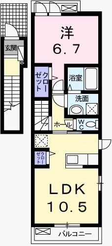 ノース・フィオーレ(1LDK/2階)の間取り写真