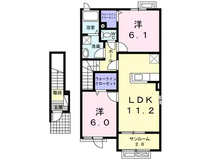 ハミング ライフ I(2LDK/2階)の間取り写真
