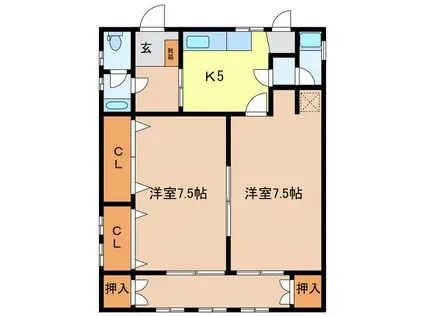 西喜荘(2DK/2階)の間取り写真