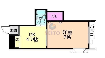 ロゼ幸町A棟(1DK/3階)の間取り写真