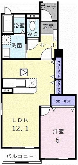 メリディオさくらI(1LDK/1階)の間取り写真