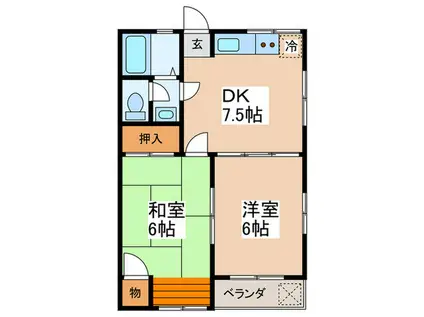 エスポワールB(2DK/2階)の間取り写真