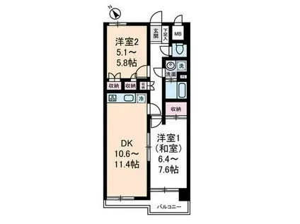 ゾアール茗荷谷(2LDK/2階)の間取り写真