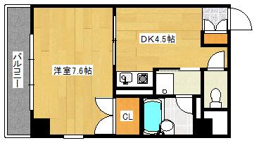 てづかビル(1DK/6階)の間取り写真