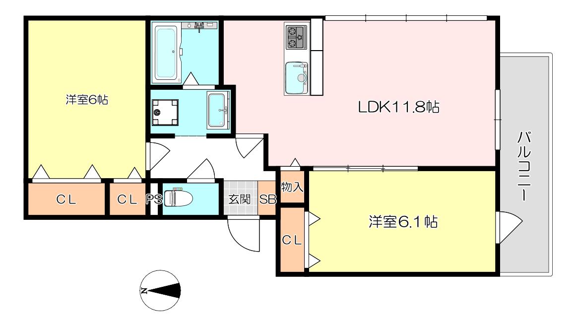 LA MAISON塚口(2LDK/3階)の間取り写真