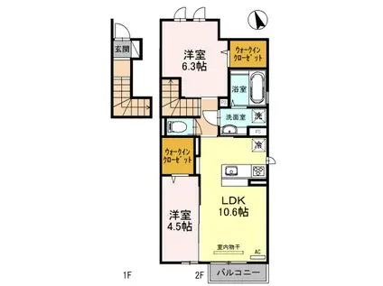 ピアチェ鈴蘭(2LDK/2階)の間取り写真