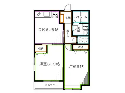 関町ユキハイツ(2DK/2階)の間取り写真