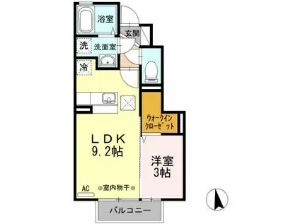 ハイネス城下(1LDK/1階)の間取り写真