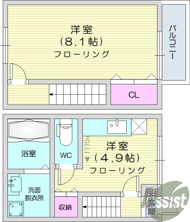 BEFINE 六丁の目東 A棟(1DK/1階)の間取り写真