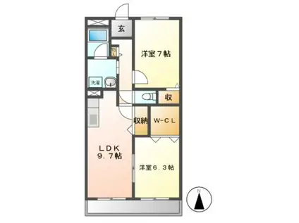 ウィルあじまB棟(2DK/1階)の間取り写真