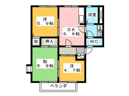 ディアスほりうち A棟(3DK/2階)の間取り写真