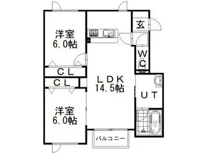 エアリータウンC(2LDK/2階)の間取り写真
