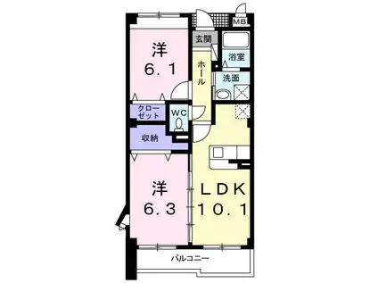 リヴェール栄谷(2LDK/2階)の間取り写真