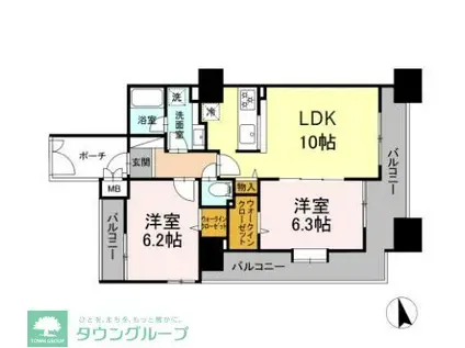フルーリー府中(2LDK/11階)の間取り写真