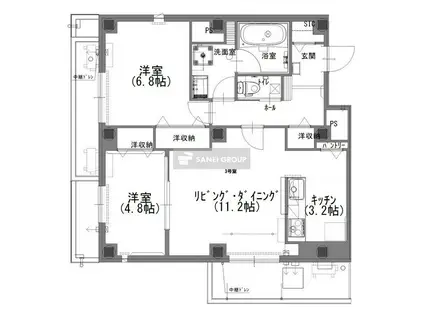 ジャルダン デ グリシーヌ(2LDK/9階)の間取り写真