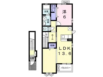 レザミ B(1LDK/2階)の間取り写真