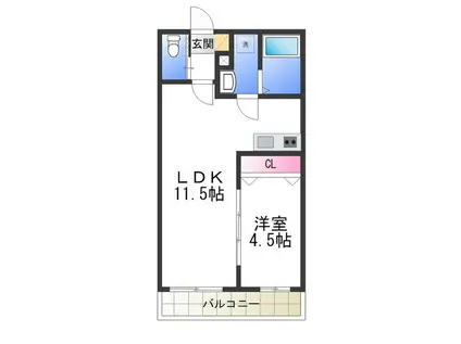 ジーメゾン初芝バックス(1LDK/1階)の間取り写真