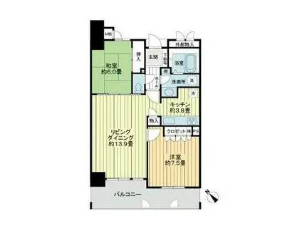 サーパスシティ新屋敷一番館(2LDK/1階)の間取り写真