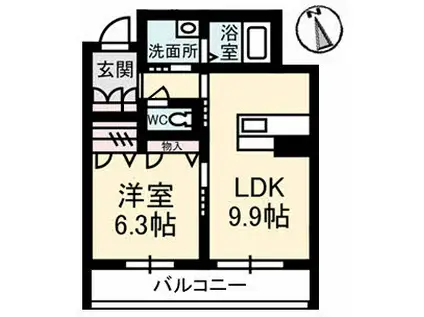 ヴェルドミール浜野(1LDK/3階)の間取り写真