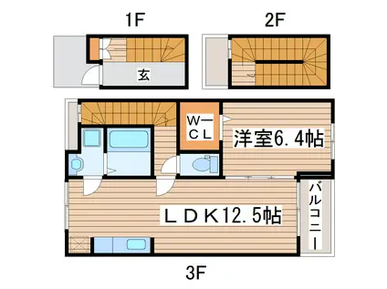 シャトレー ハピネスI(1LDK/3階)の間取り写真