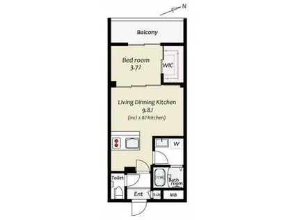 KUZE市川(1LDK/1階)の間取り写真