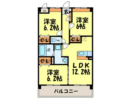 ウイングヒルズ弐番館(3LDK/2階)の間取り写真