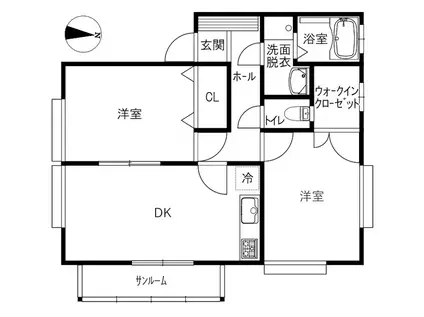 北陸新幹線 金沢駅 バス乗車時間：34分 最寄りバス停で下車 徒歩2分 2階建 築29年(2DK/2階)の間取り写真
