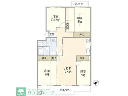 狭山市つつじ野1番街22号棟(4LDK/5階)の間取り写真