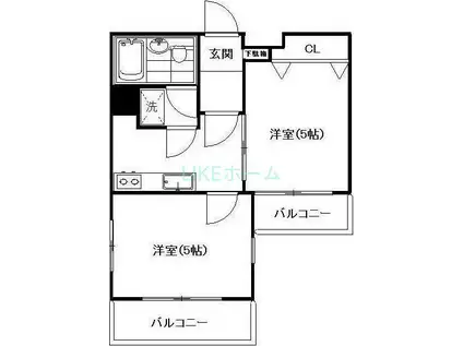 リエス原木中山(2K/4階)の間取り写真