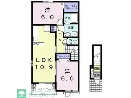 シャンドゥ フルールB(2LDK/2階)の間取り写真