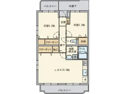 フォンテーヌ並木II(2LDK/2階)の間取り写真