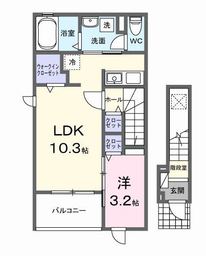 エイス クラウディア(1LDK/2階)の間取り写真