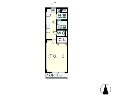 パークテラス白鳥(1K/2階)の間取り写真