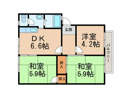 ウエストヒルズ(3DK/2階)の間取り写真