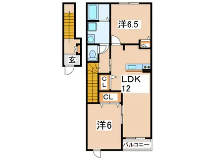 エクセル三ノ宮A・B・C(2LDK/2階)の間取り写真
