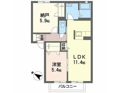 ファミーユエム アンド ティ B棟(1SLDK/2階)の間取り写真