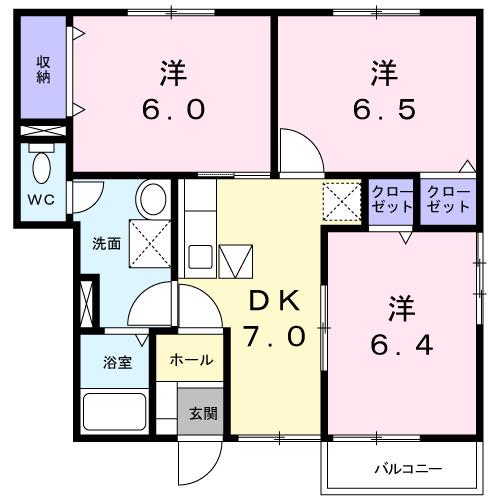 エクセル十市(3DK/1階)の間取り写真