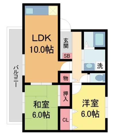 イーストハウス(2LDK/1階)の間取り写真