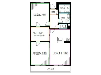 グランウッド(2LDK/3階)の間取り写真