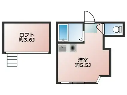 ルース衣笠(ワンルーム/2階)の間取り写真
