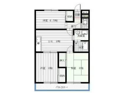 カサブランカII(2DK/1階)の間取り写真